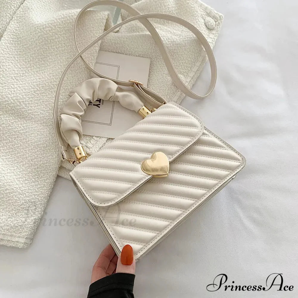 Textured Fashion Texture Little Square Messenger Handbag White handbag-250126