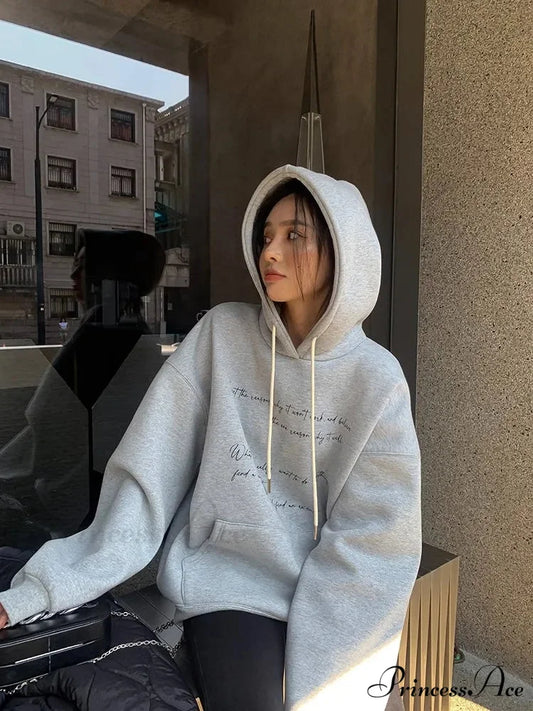 Thick Cozy Fashionable Casual Comfortable Hoodie GRAY / One Size Sweatshirts & Hoodies-L