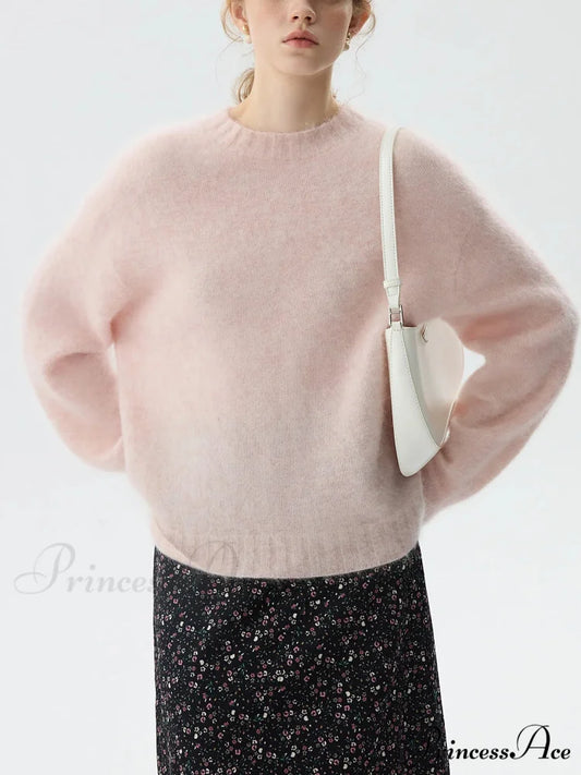 Thick Mohair Wool Pullover Jumper Sweater Pink / S swraters-241228
