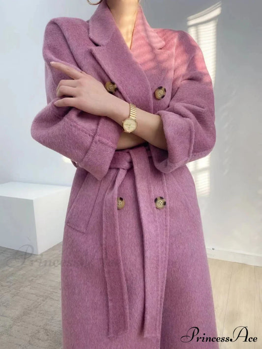 Thickened Wool Medium Length Coat Lavender / S