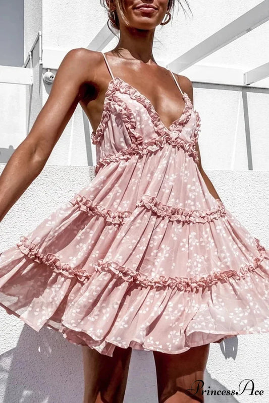 Thin Strap Flower Lace Trim Sundress Flared Frilled Prairie Summer Dress floraldress-250126