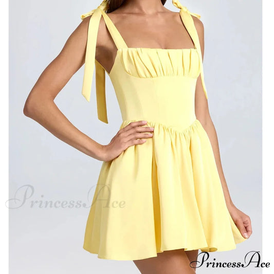 Thin Strap Lace-Up Mini Dress Yellow / S minidress-250223