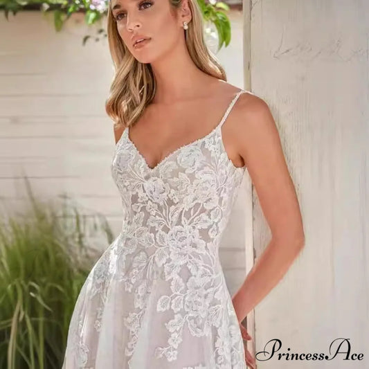 Thin Strap Transparent Train Wedding Gown weddingdress-250223