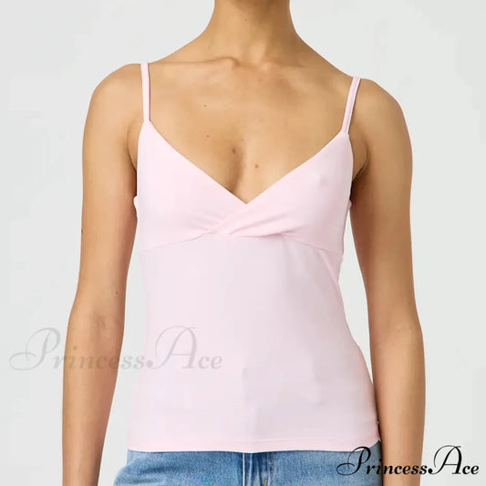 Thin Strap V-Neck Midriff Top pink / S croptop-250223