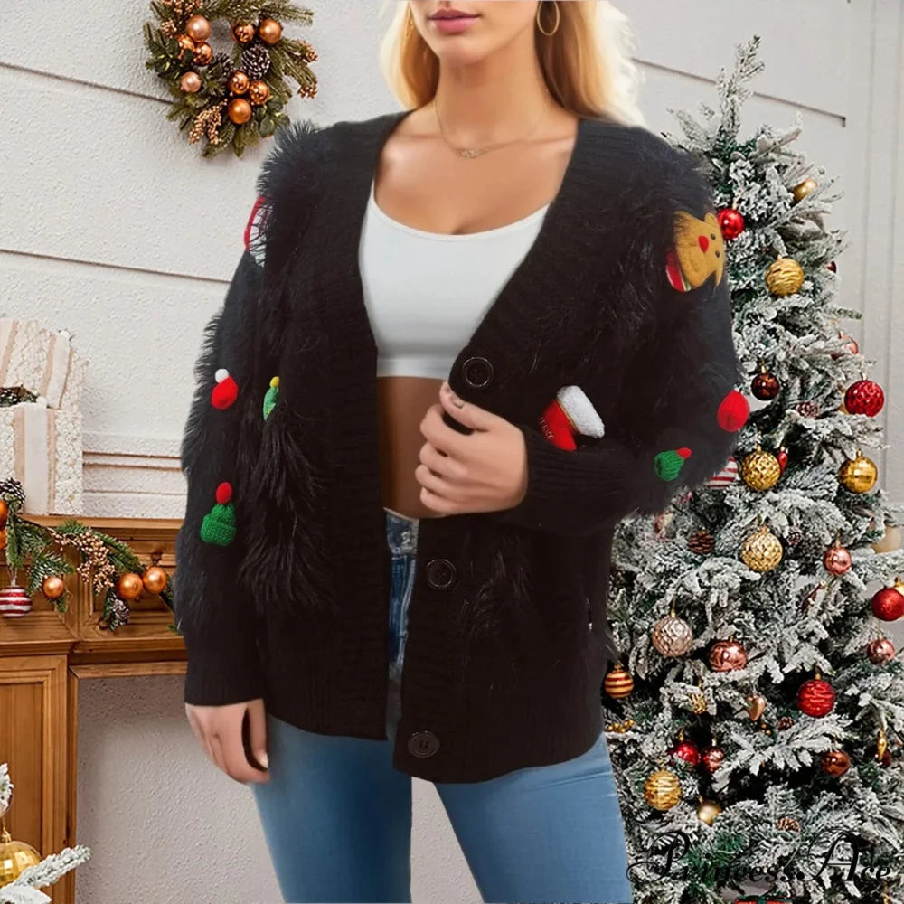 Three Decoration Lace Detail Cardigan Black / S