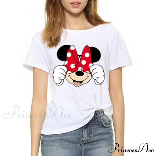 Three Mickey Mouse Print Women T shirt White Minnie / S