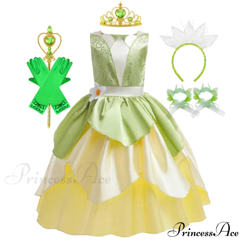Tiana Dress Up Princess Cosplay Role Playing Party Sleeveless Carnival Halloween Kid Costume 3-4T (Tag XS) Tiana Dress C