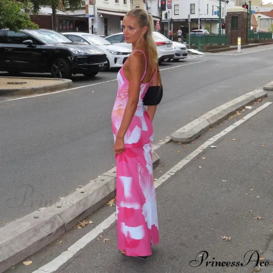 Tie-dye Suspender Summer Backless Sling Long Beach Holiday Bodycon Dress