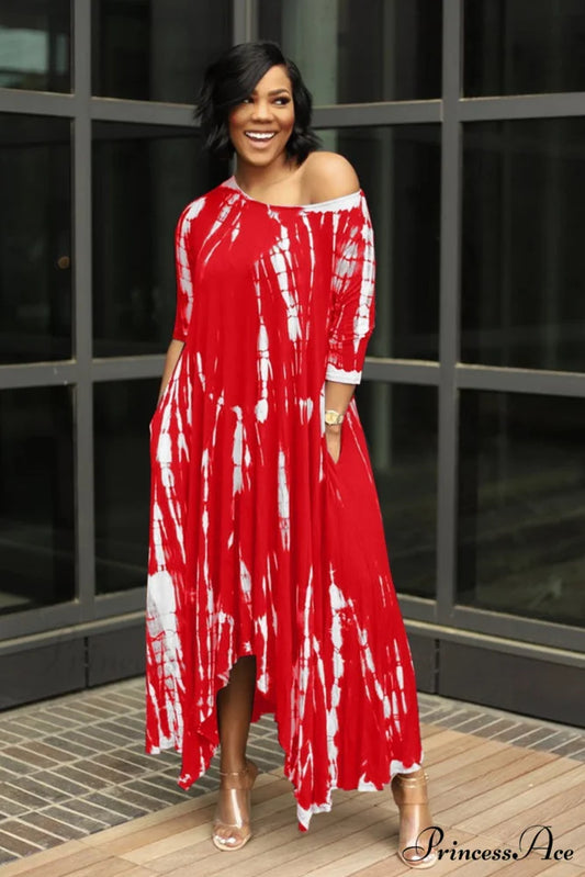 Tie-dyed Drop Shoulder Dress Red / S