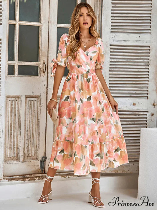 Tie Flowered Surplice with Gown Cuff Neck