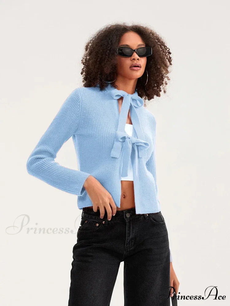 Tie Front Crew Neck Knit Cardigan cardigans-241228