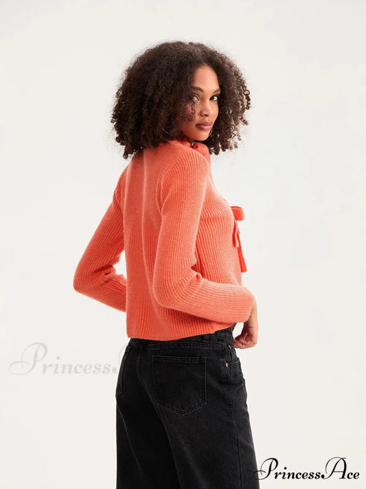 Tie Front Crew Neck Knit Cardigan cardigans-241228