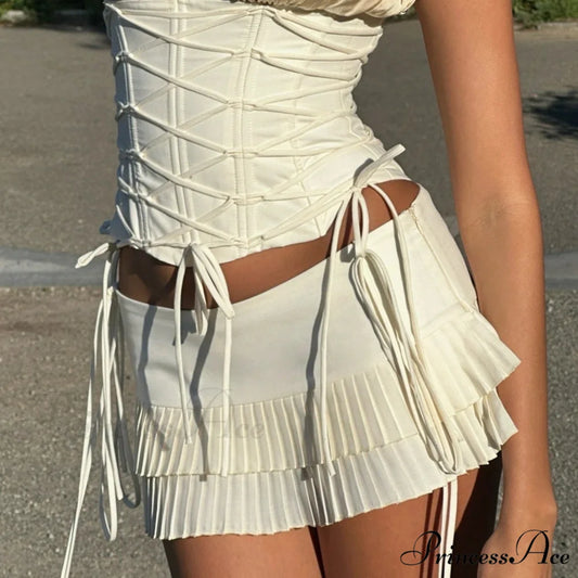 Tie Up Tiered Frilly Skirt WHITE / S skirts-250223