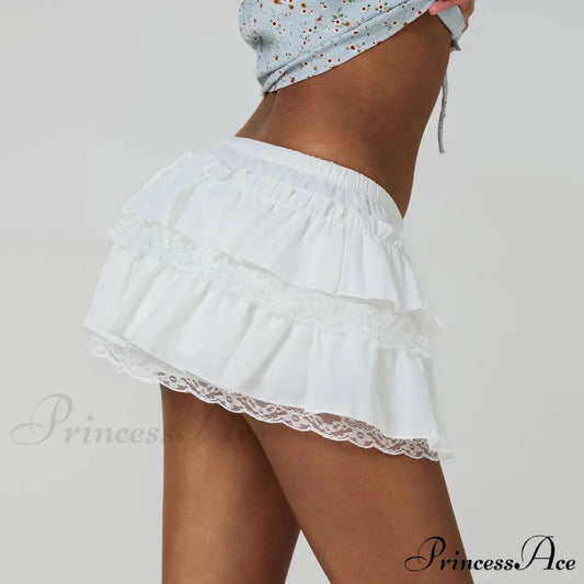 Tiered Lace Edging A-Line Skirt skirts-250223