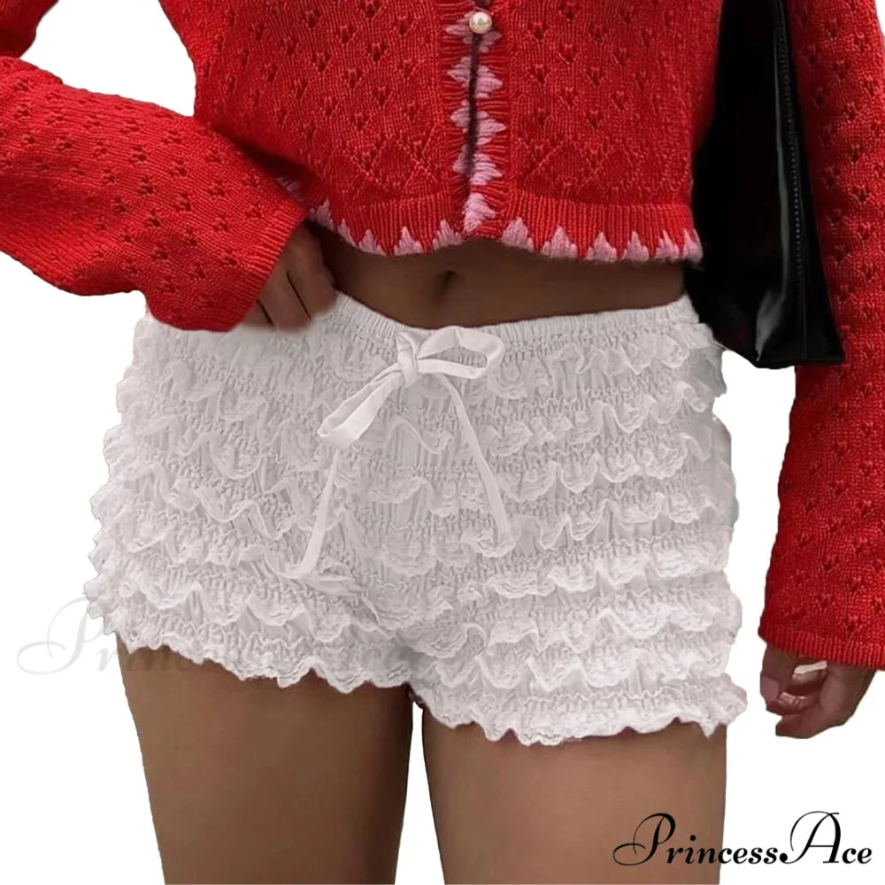 Tiered Lace Ribbon Bloomer Short WHITE / S short-250223