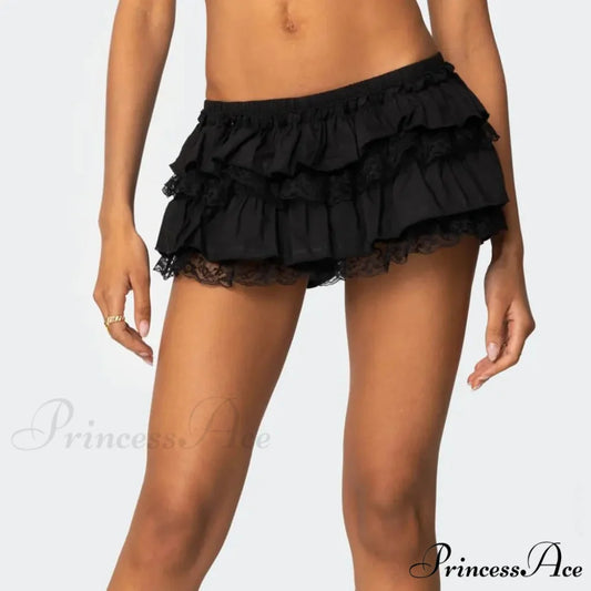 Tiered Lace Trim Skort Skirt Black / S skirts-250223