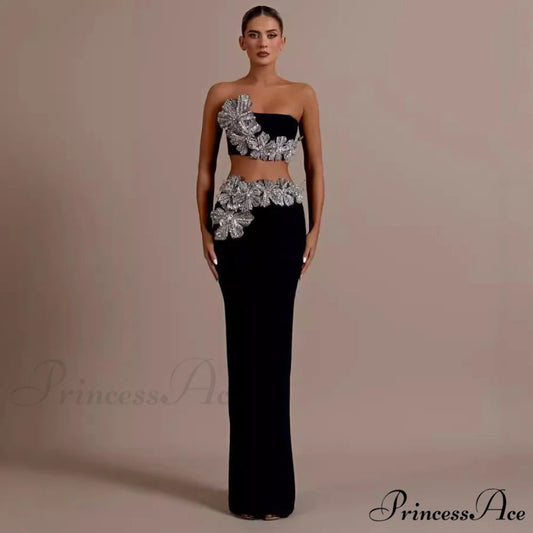 Tight Dress Set with Sparkling Details Prom Dress black / XS promdress-250223