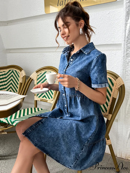 Timeless Allure Denim Shirt Dress S / Blue