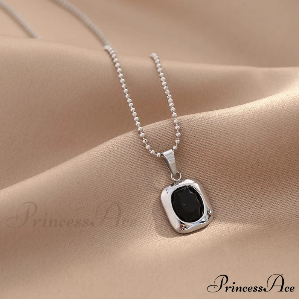 Titanium Steel Colorful Crystal Pendant Necklaces