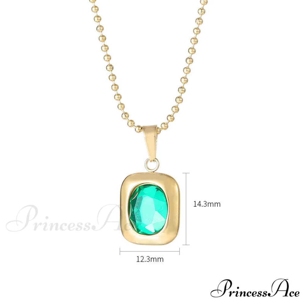 Titanium Steel Colorful Crystal Pendant Necklaces