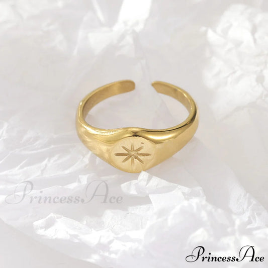 Titanium Steel Gold Plated Eight-pointed Star Rings gold / 6