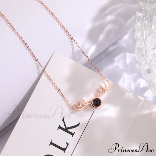 Titanium Steel Romantic Antler Pendant Necklace