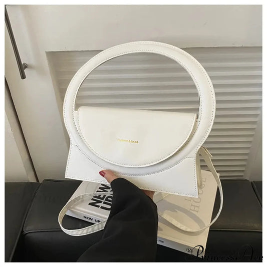 Top Brand Circular Grip High-End Leather Crossbody Purse White handbag-250126