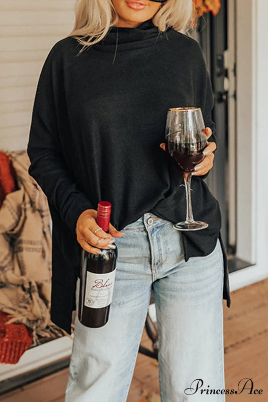 Top Neck Tunic in Shift Cowl Black Black / L / 65% Polyester + 30% Cotton + 5% Elastane