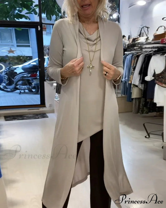 Top Set Cardigan Solid Two-Piece in Color Beige / S