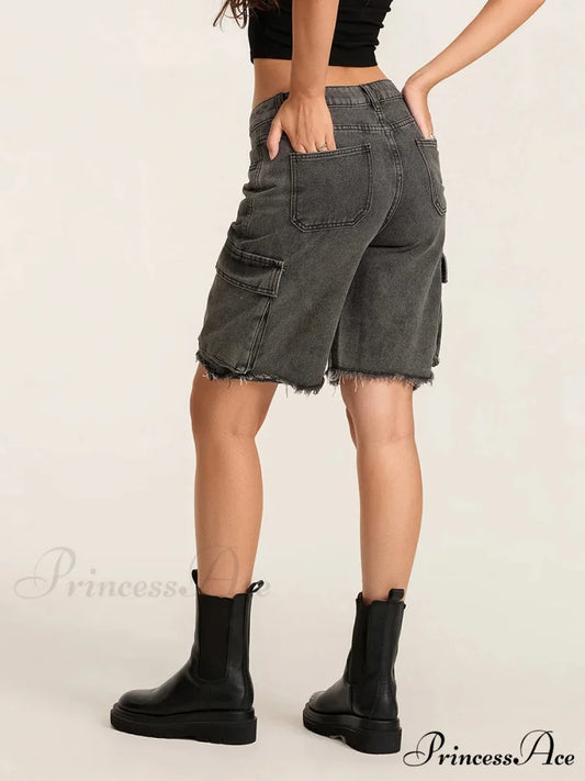 Torn Buttoned Denim Short short-250223