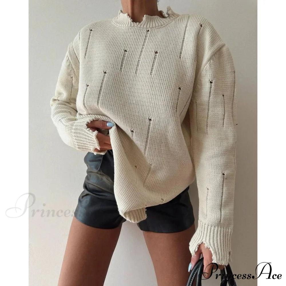 Torn Y2K Informal Long Sleeve Jumper APRICOT / S swraters-241228
