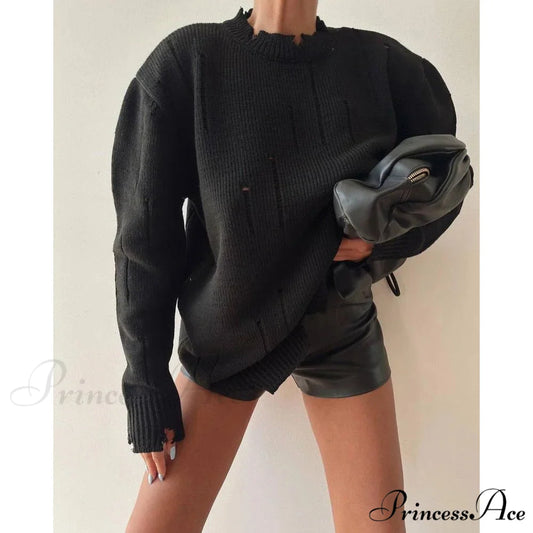 Torn Y2K Informal Long Sleeve Jumper Black / S swraters-241228