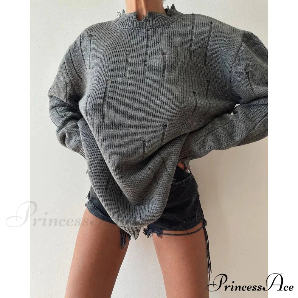 Torn Y2K Informal Long Sleeve Jumper swraters-241228