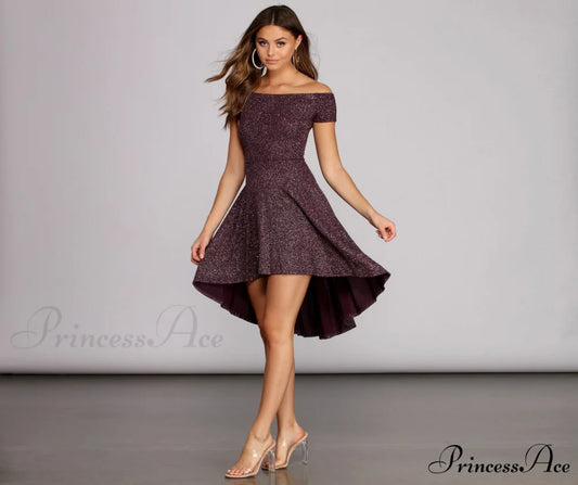 Total Twirl Stylish Glitter Skater Dress PLUM / XS
