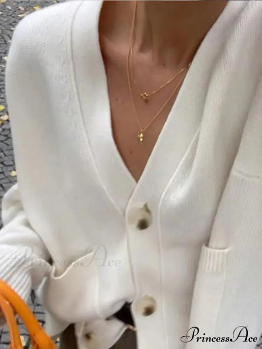 Traditional Strong Pocket V-Neck Single-Breasted Cardigan cardiagn-250126