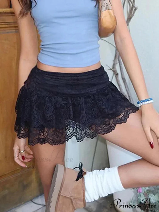 Transparent Blossom Frilly Skirt Black / S skirts-250223