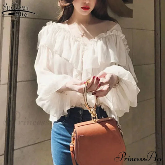 Transparent Bohemian Mesh Frill Blouse apricot / S blouse-250223
