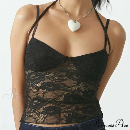 Transparent Lace Patch Crop Top Black / S croptop-250223