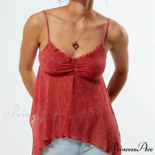 Transparent Mesh Babydoll Crop Top Red / S croptop-250223