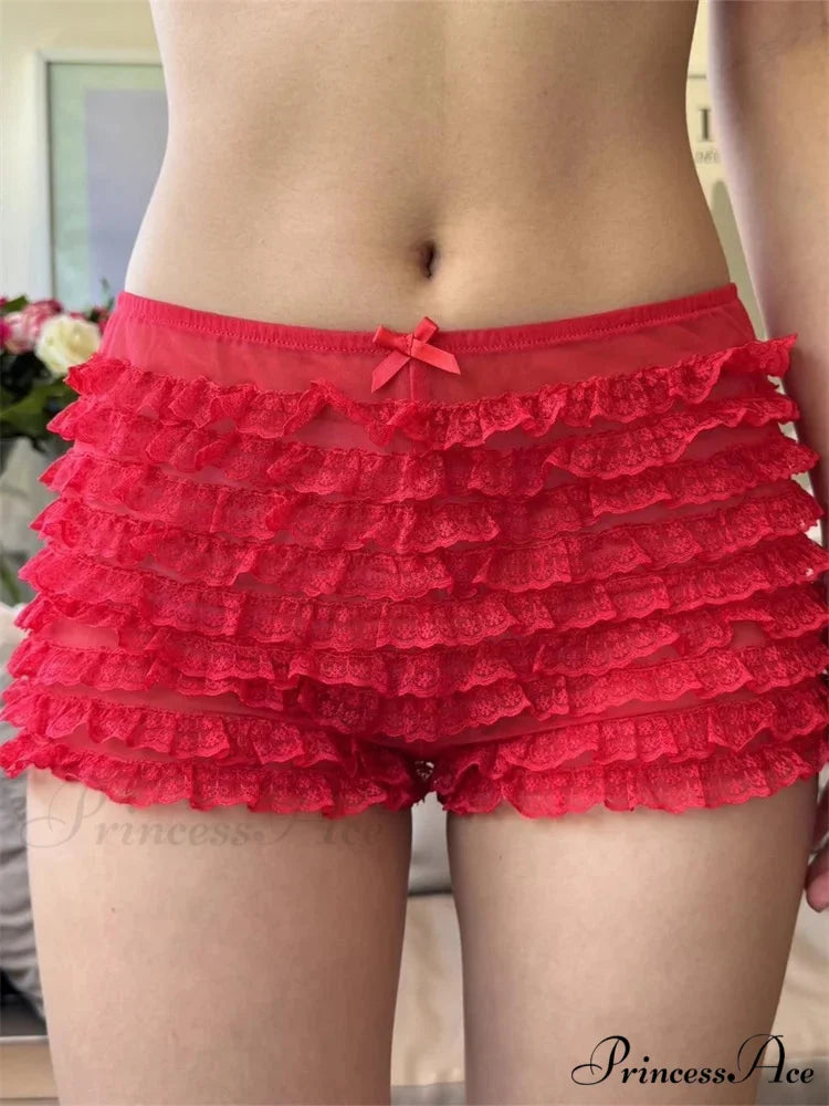 Transparent Net Frill Sleep Short red / S short-250223