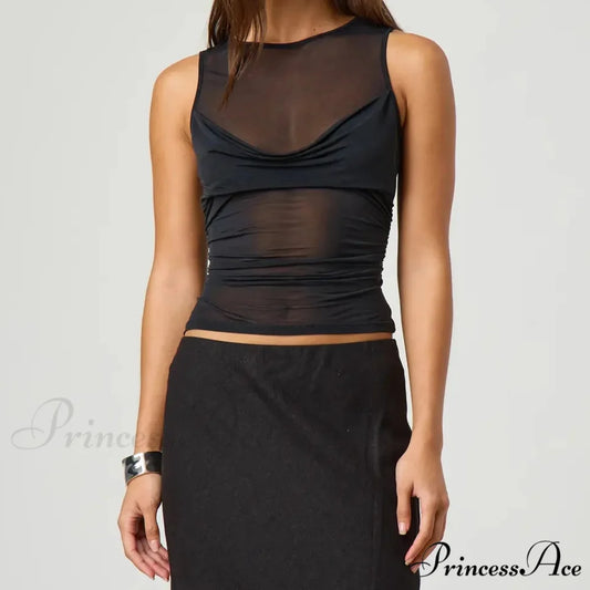 Transparent Net Layering Crop Top Black / S croptop-250223