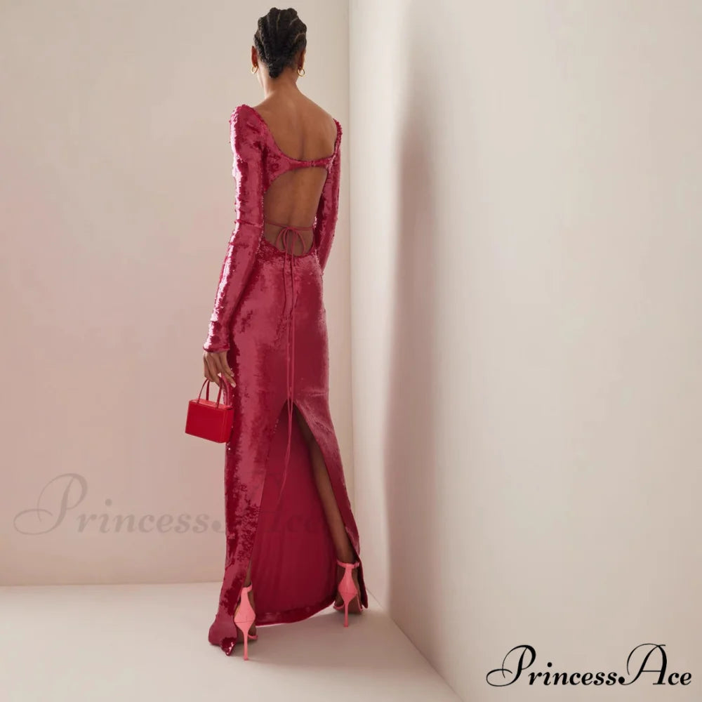 Transparent Panel Embellished Slit Formal Gown promdress-250223