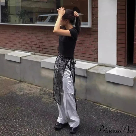 Transparent Sparkling Flower Lace Long Apron Skirt skirt-250126