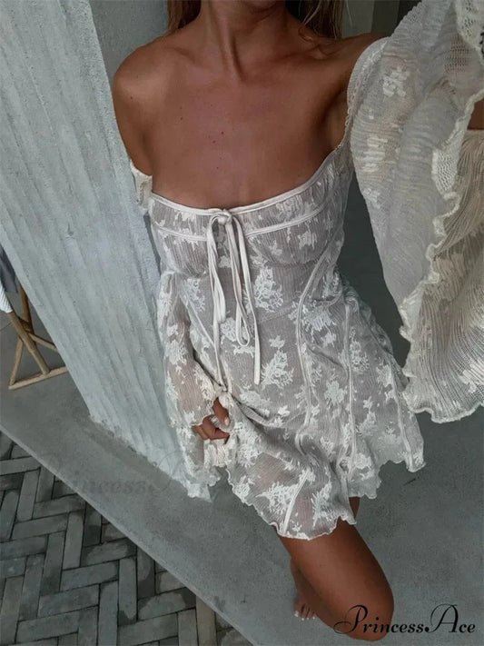 Transparent Square Collar Sheer Mini Dress WHITE / XS minidress-250223