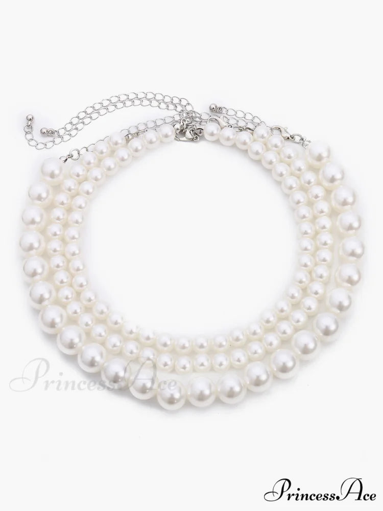 Treble Layers Graceful Pearl Necklace White / One Size