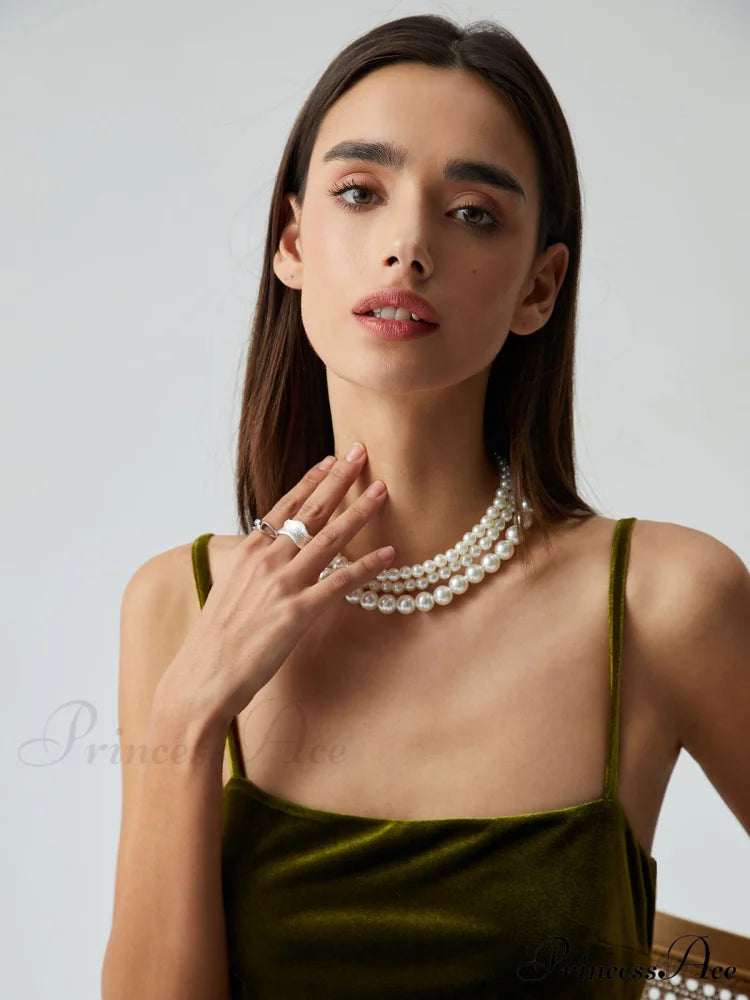 Treble Layers Graceful Pearl Necklace White / One Size
