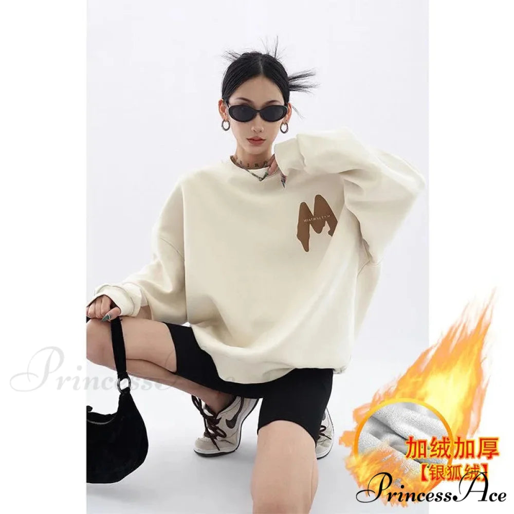 Trendy Printed Oversized Casual Autumn Hoodie BEIGE / M