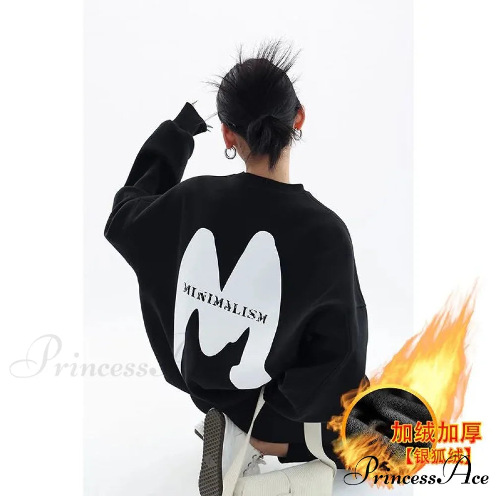Trendy Printed Oversized Casual Autumn Hoodie BLACK / M