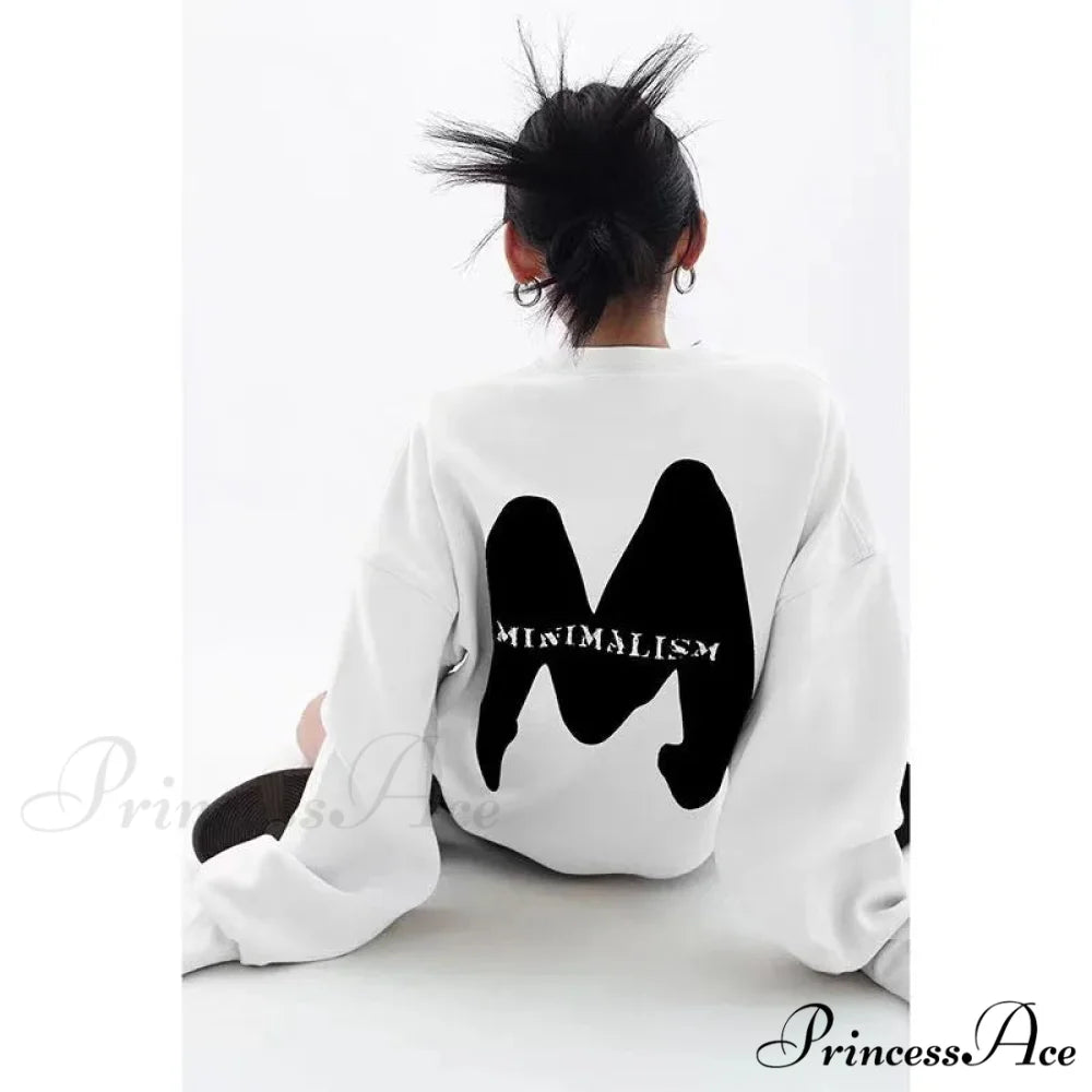 Trendy Printed Oversized Casual Autumn Hoodie WHITE / M