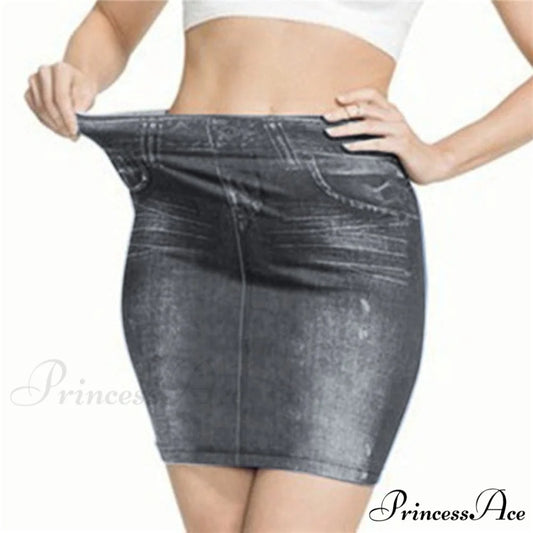 Trendy Retro Black Blue Hip Denim Skirt gary / S